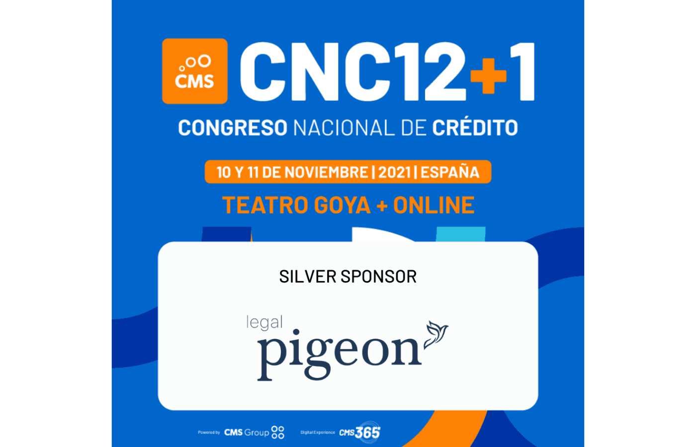 Logo de Legal Pigeon junto al logo de CMS Congreso Nacional de Crédito