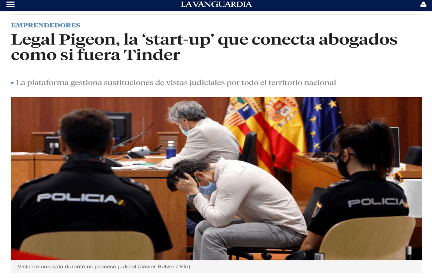 Captura de pantalla del artículo de La Vanguardia sobre Legal Pigeon y Oriol Miralbell.